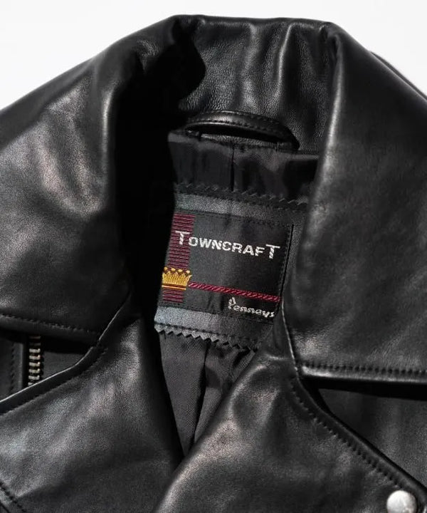 TOWNCRAFT - LEATHER DOUBLE RIDERS JACKET - BLACK