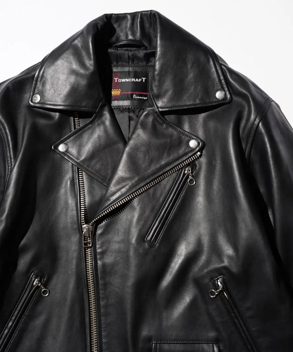 TOWNCRAFT - LEATHER DOUBLE RIDERS JACKET - BLACK