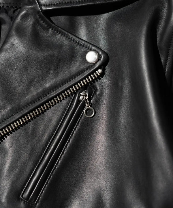 TOWNCRAFT - LEATHER DOUBLE RIDERS JACKET - BLACK