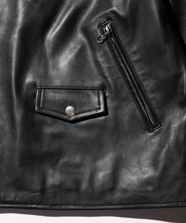 TOWNCRAFT - LEATHER DOUBLE RIDERS JACKET - BLACK