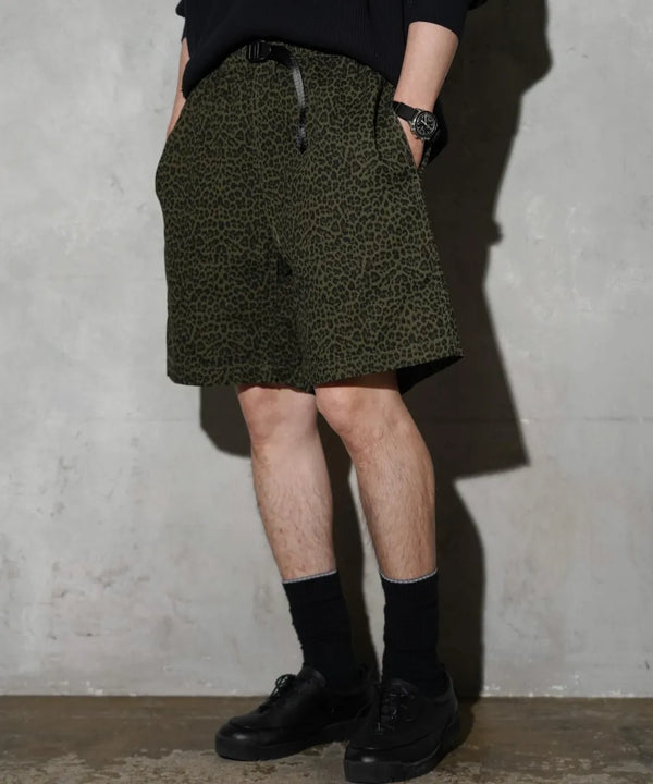 THRIFTY LOOK - PRINTED 90S CLIMBING SHORTS - GREEN LEOPARD