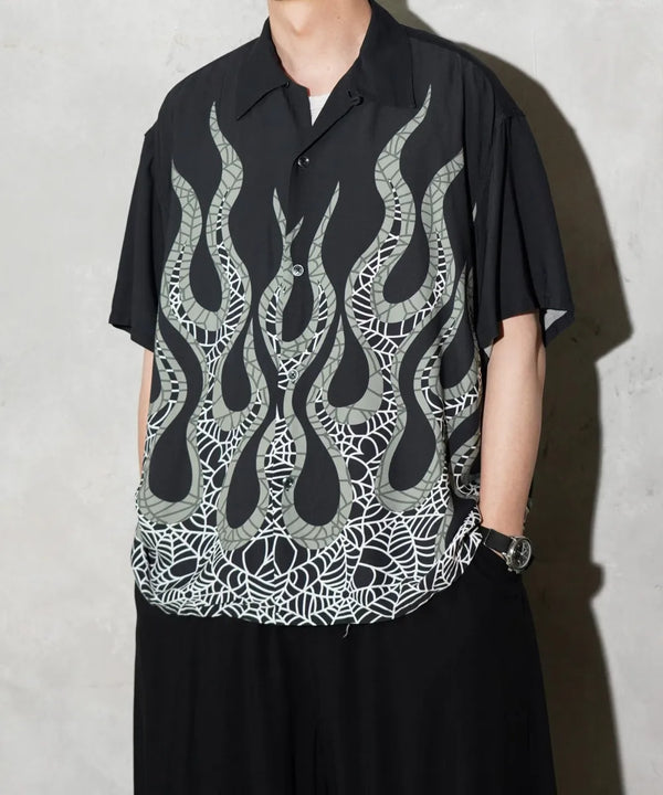 TOWNCRAFT -  PRINTED LOOP COLLAR SS SHIRT - FIRE×SPIDER