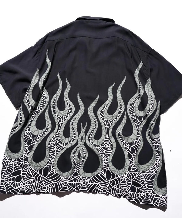 TOWNCRAFT -  PRINTED LOOP COLLAR SS SHIRT - FIRE×SPIDER