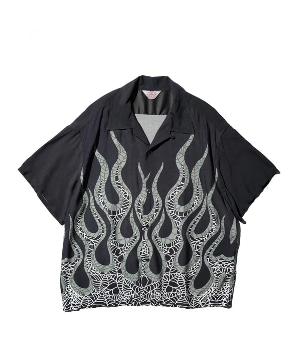 TOWNCRAFT -  PRINTED LOOP COLLAR SS SHIRT - FIRE×SPIDER