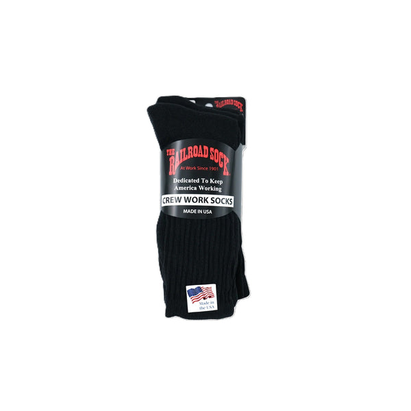 RAILROAD SOCK - MEN'S 3 PAIR PREMIUM COTTON CREW SOCKS - ＢLACK