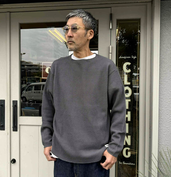 RADIALL - BIG WAFFLE - BOAT NECK T-SHIRT L/S - GRAY