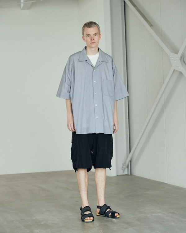 ARMY TWILL - COTTON STRIPE HALF SLEEVE SHIRT - BLUE