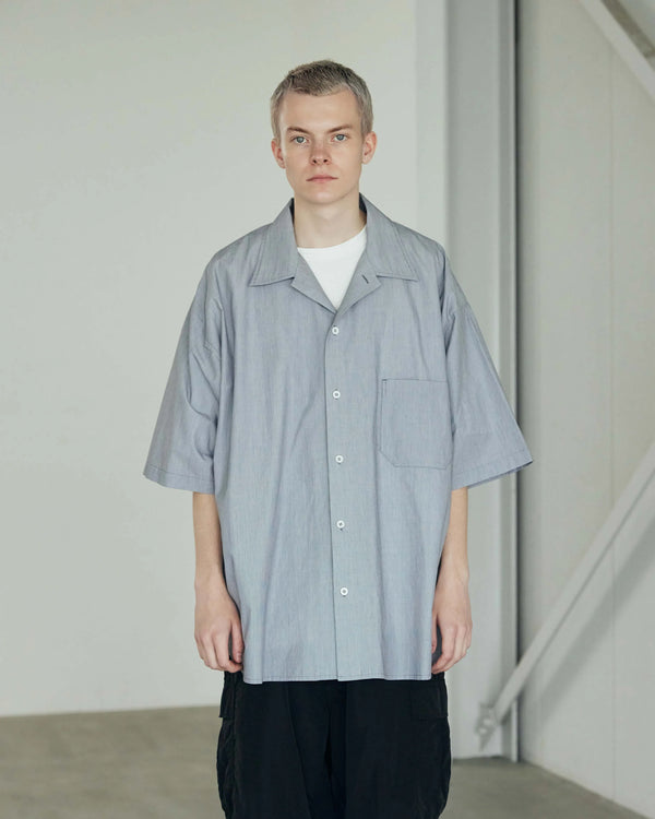 ARMY TWILL - COTTON STRIPE HALF SLEEVE SHIRT - BLUE