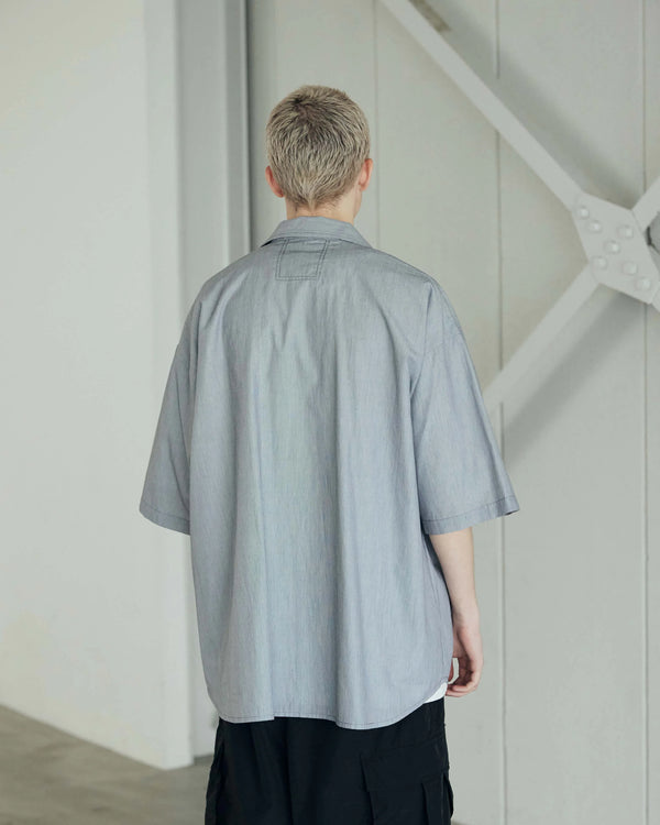ARMY TWILL - COTTON STRIPE HALF SLEEVE SHIRT - BLUE