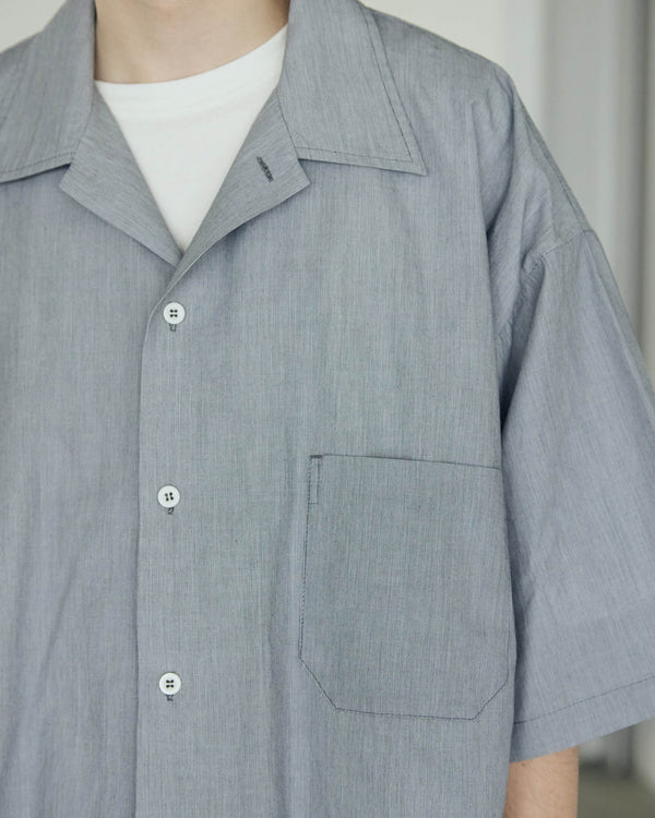 ARMY TWILL - COTTON STRIPE HALF SLEEVE SHIRT - BLUE