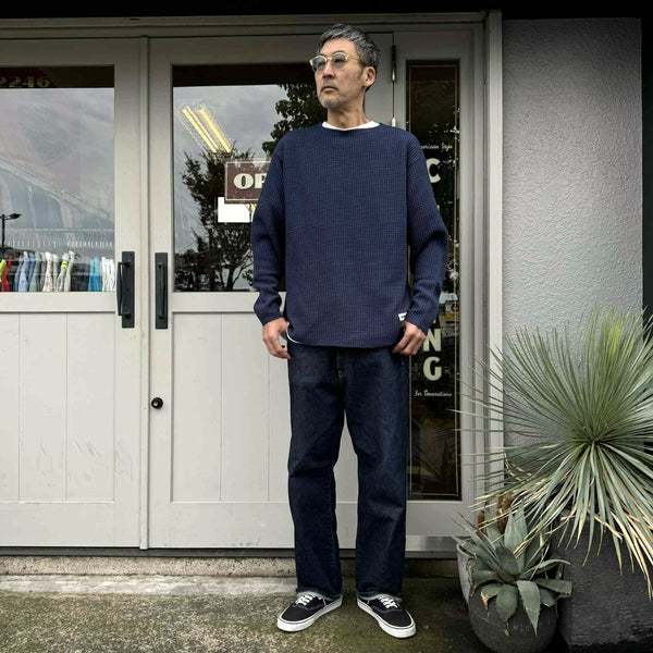 RADIALL - BIG WAFFLE - BOAT NECK T-SHIRT L/S - NAVY