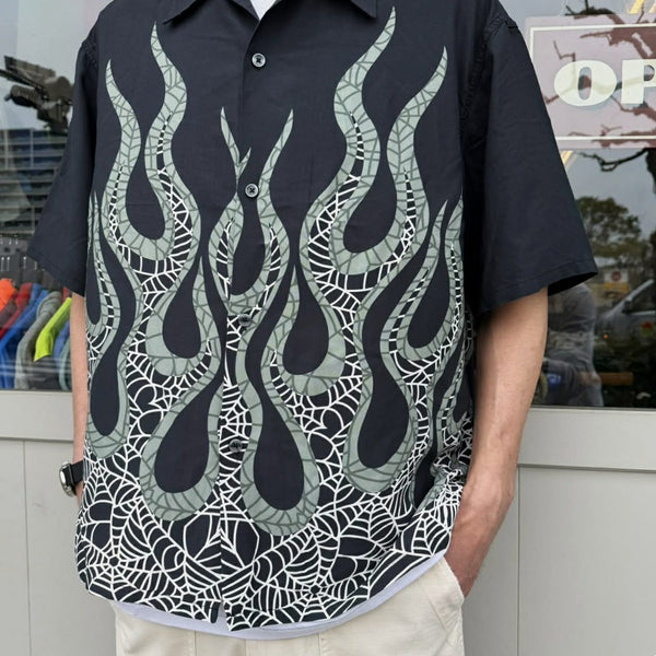 TOWNCRAFT -  PRINTED LOOP COLLAR SS SHIRT - FIRE×SPIDER
