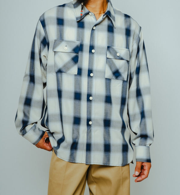 BIGMIKE - RAYON MIX OMBRE L/S SHIRTS - WHITE×BLUE