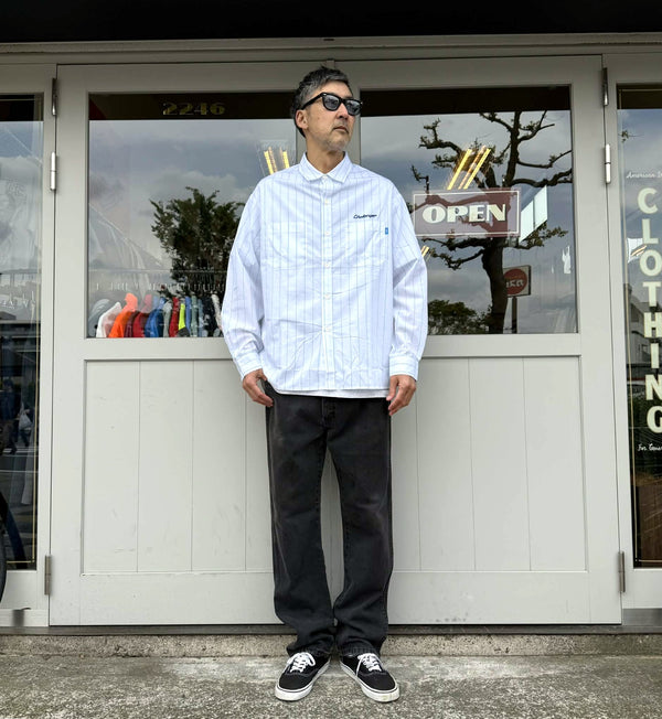 CHALLENGER - L/S STRIPE MECANIC SHIRT - WHITE