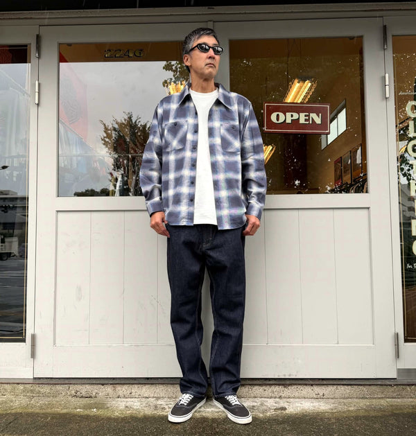 BLUCO - PRINT FLANNEL CHECK SHIRT -Ombre- NAVY