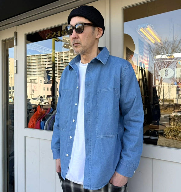 BIGMIKE - DENIM UTILITY LONG SLEEVE SHIRTS - D.INDIGO
