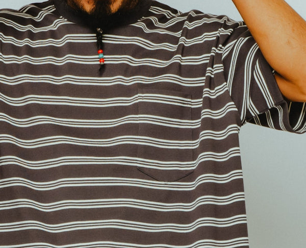 BIGMIKE - DOUBLE BODER SUNGLASSSE POCKET S/S TEE - CHACOAL×WHITE