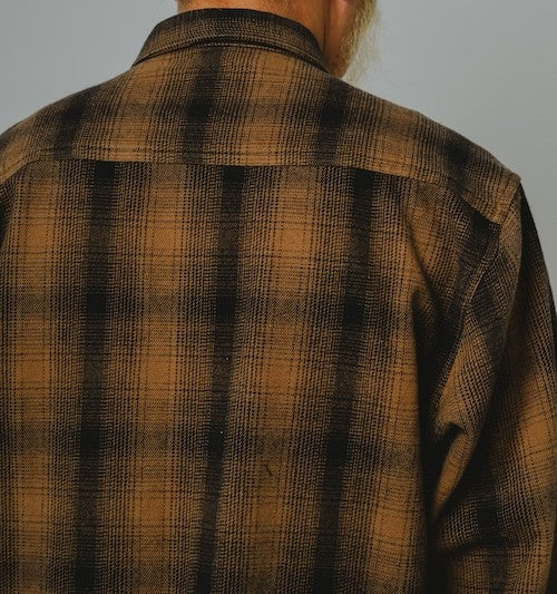 BIGMIKE - HEAVY FLANNEL L/S SHIRT - BROWN x BLACK