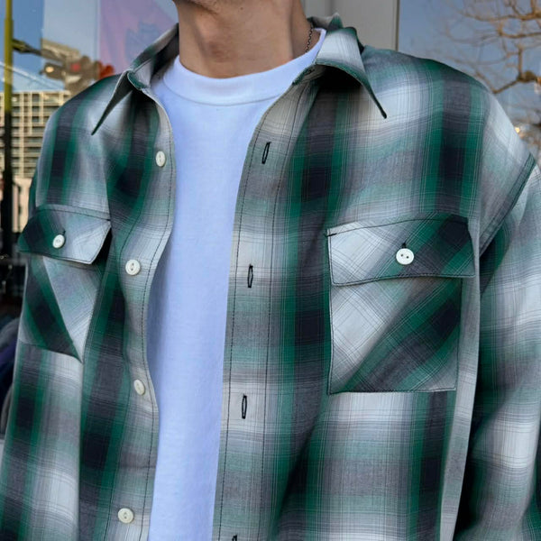 BIGMIKE - RAYON MIX OMBRE L/S SHIRTS - WHITE × GREEN x BLACK