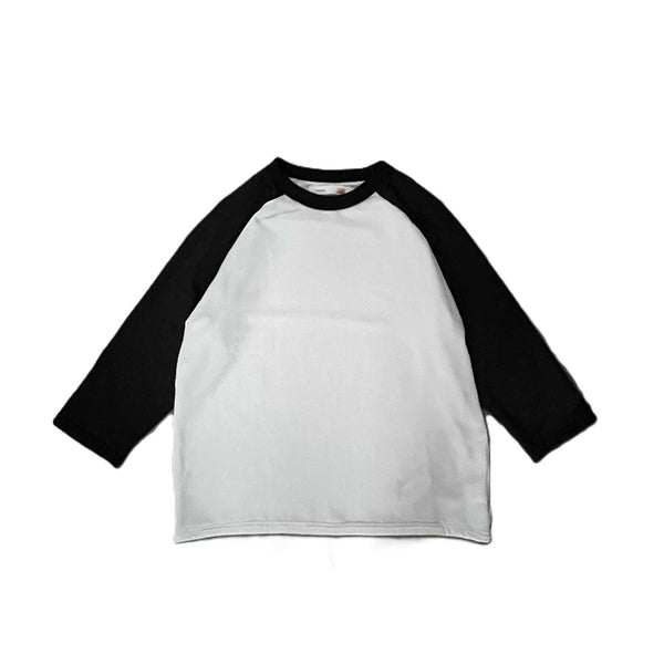 melple - GRID BASEBALL 4/5 SLEEVE - WHITE-BLACK