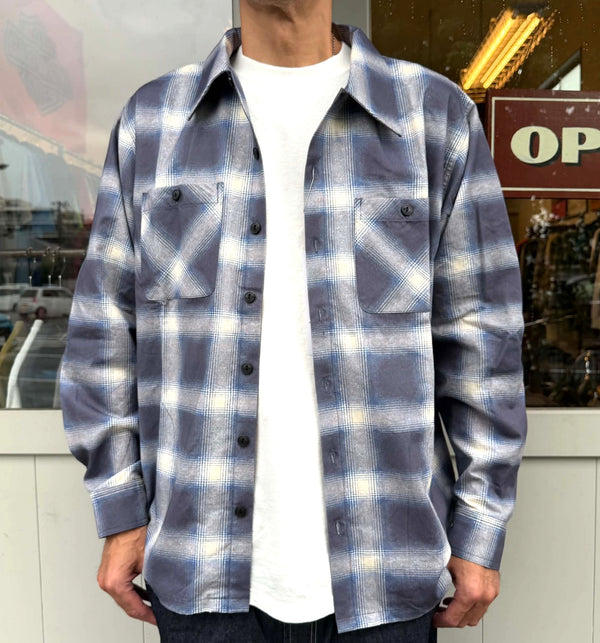 BLUCO - PRINT FLANNEL CHECK SHIRT -Ombre- NAVY
