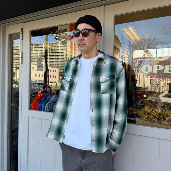 BIGMIKE - RAYON MIX OMBRE L/S SHIRTS - WHITE × GREEN x BLACK