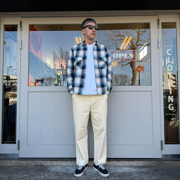 BIGMIKE - LIGHT FLANNEL L/S SHIRTS - WHT×BLK×BLU×MNT