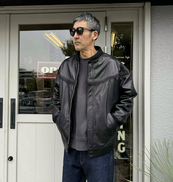 TOWNCRAFT -  LEATHER DERBY JACKET - BLACK