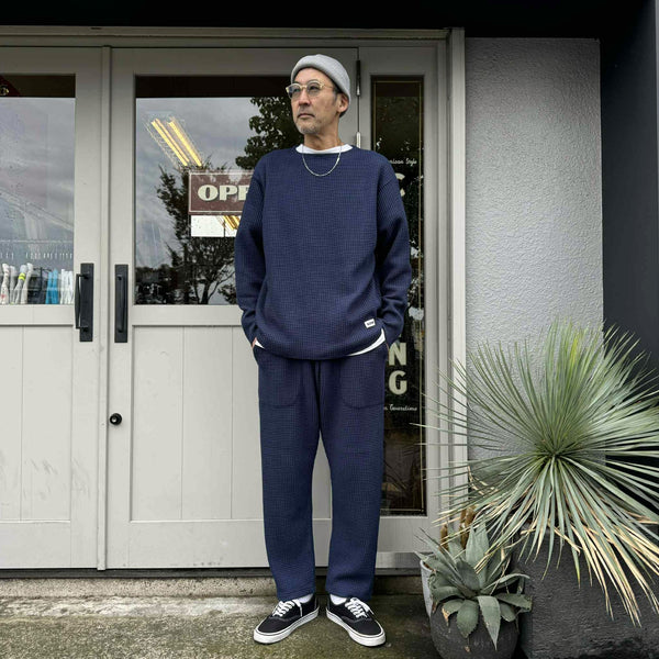 RADIALL - BIG WAFFLE - BOAT NECK T-SHIRT L/S - NAVY