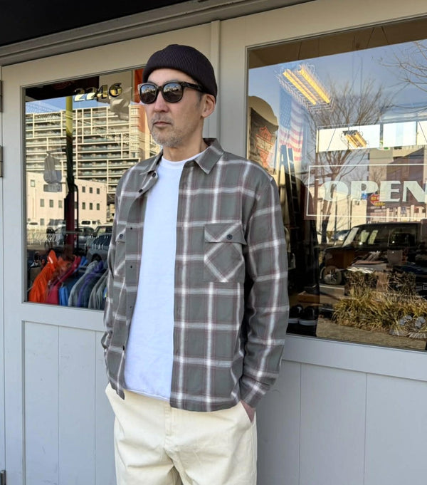 BIGMIKE - LIGHT FLANNEL L/S SHIRTS - MINT×WHT