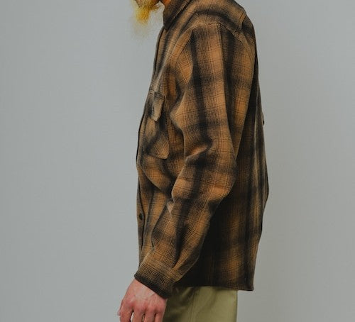 BIGMIKE - HEAVY FLANNEL L/S SHIRT - BROWN x BLACK