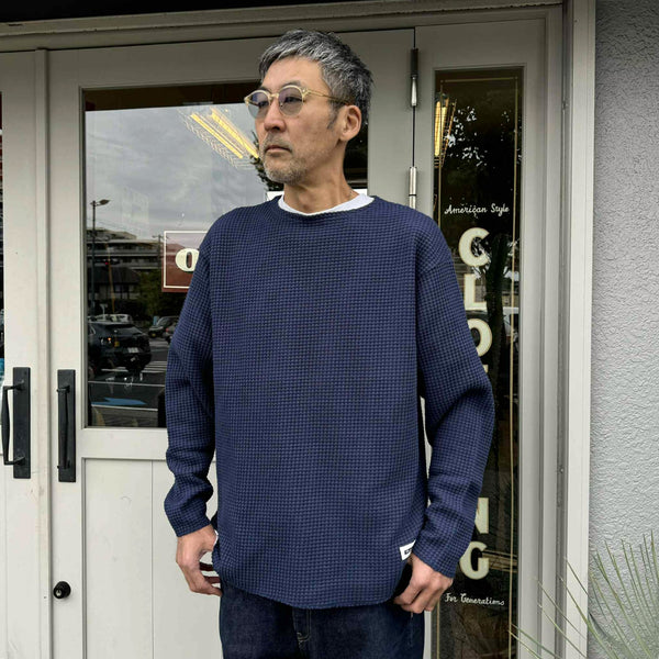 RADIALL - BIG WAFFLE - BOAT NECK T-SHIRT L/S - NAVY