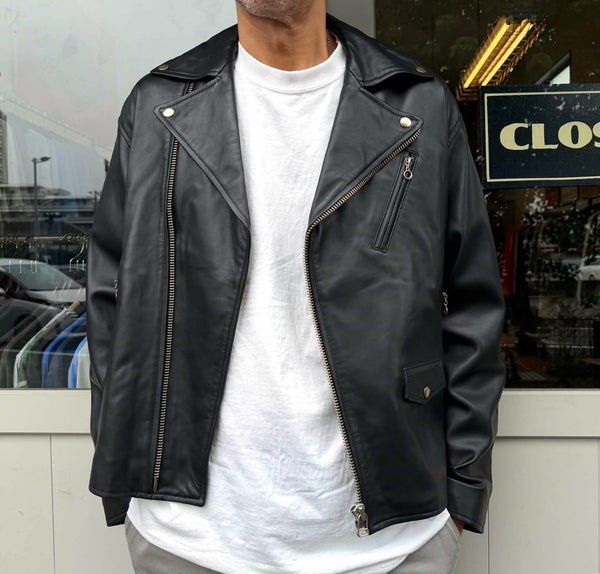 TOWNCRAFT - LEATHER DOUBLE RIDERS JACKET - BLACK