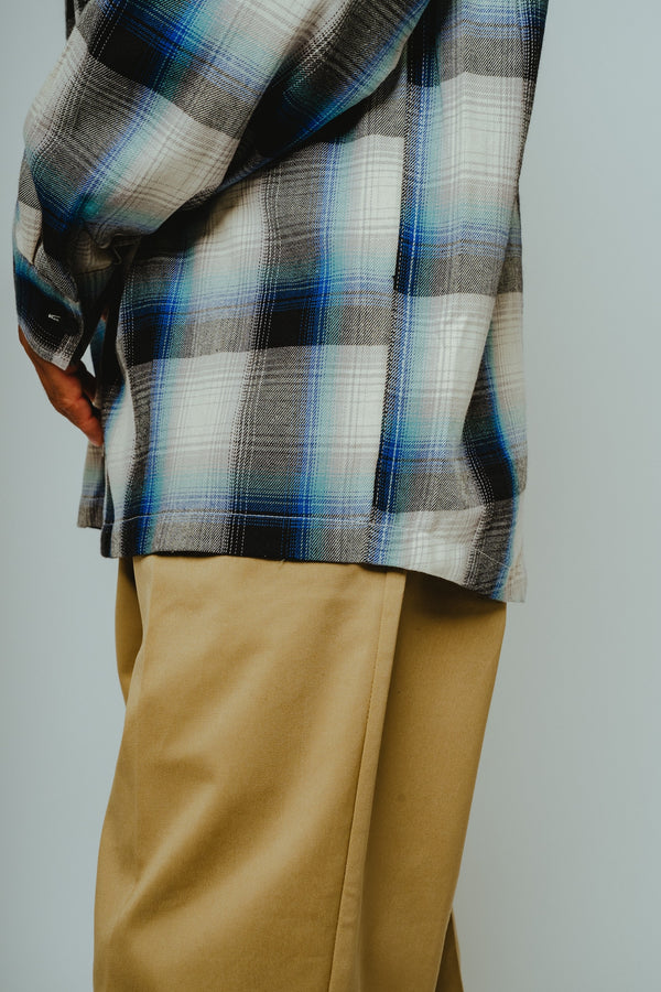 BIGMIKE - LIGHT FLANNEL L/S SHIRTS - WHT×BLK×BLU×MNT