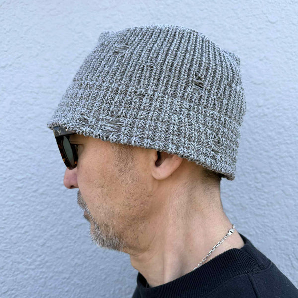 RACAL - DAMAGE KNIT BUCKET HAT - GREY