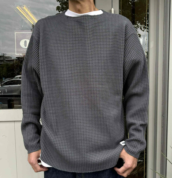 RADIALL - BIG WAFFLE - BOAT NECK T-SHIRT L/S - GRAY