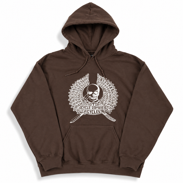 CYCLE ZOMBIES - SKULL LOGO  HOODIE - BROWN