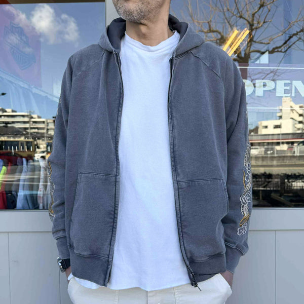 THRIFTY LOOK - EMBROIDERY ZIP-UP PARKA - GREY
