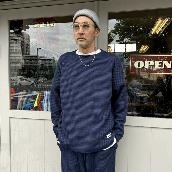 RADIALL - BIG WAFFLE - BOAT NECK T-SHIRT L/S - NAVY