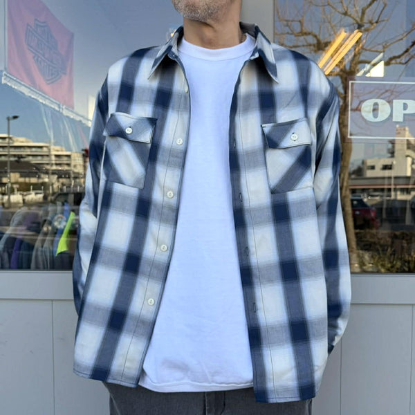 BIGMIKE - RAYON MIX OMBRE L/S SHIRTS - WHITE×BLUE