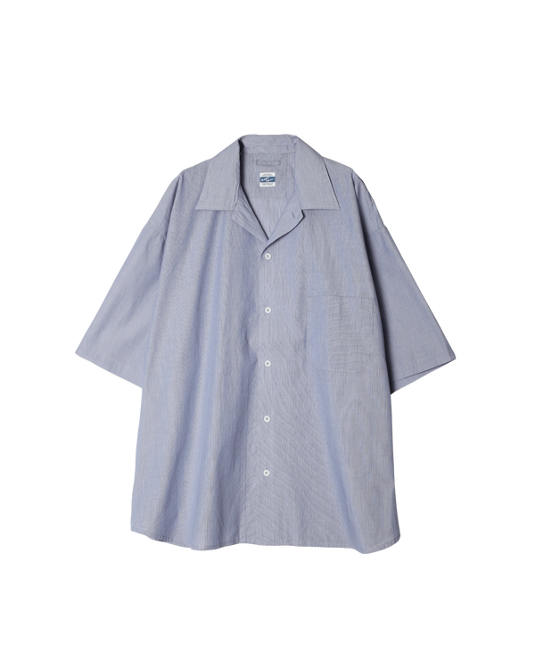 ARMY TWILL - COTTON STRIPE HALF SLEEVE SHIRT - BLUE