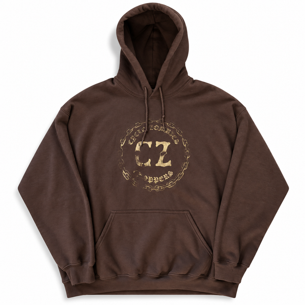 CYCLE ZOMBIES - SKULL LOGO  HOODIE - BROWN / GOLD