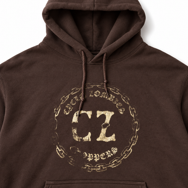 CYCLE ZOMBIES - SKULL LOGO  HOODIE - BROWN / GOLD
