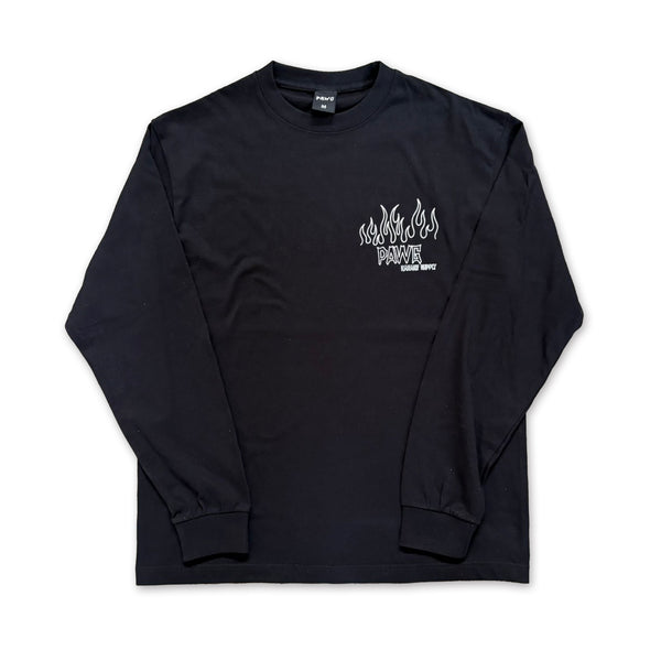 PAWG - FLAMES L/S  TEE - BLACK