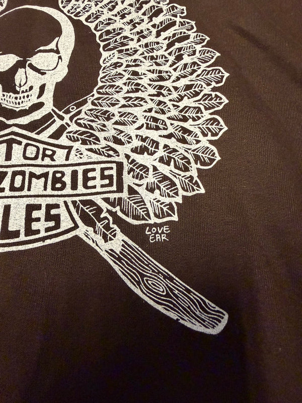 CYCLE ZOMBIES - SKULL LOGO  HOODIE - BROWN