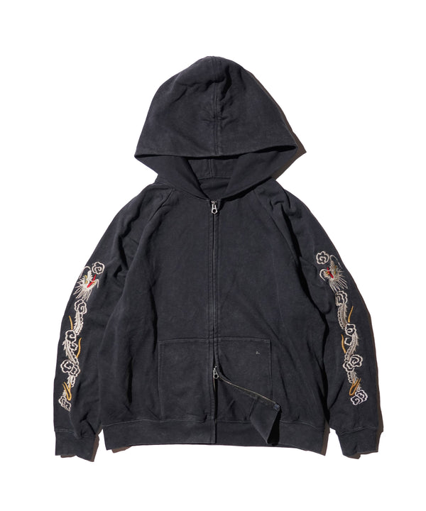 THRIFTY LOOK - EMBROIDERY ZIP-UP PARKA - BLACK