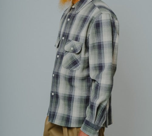 BIGMIKE - HEAVY FLANNEL L/S SHIRT - MINT×GRYxWHT