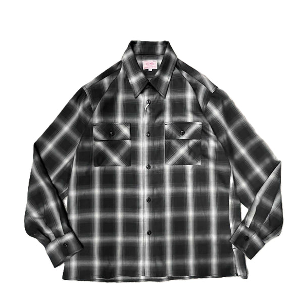 BIGMIKE - RAYON MIX OMBRE L/S SHIRTS - BLACK × WHITE