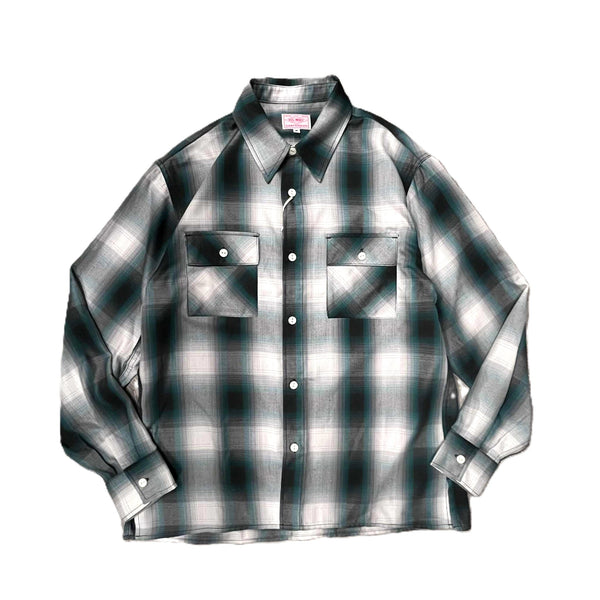 BIGMIKE - RAYON MIX OMBRE L/S SHIRTS - WHITE × GREEN x BLACK