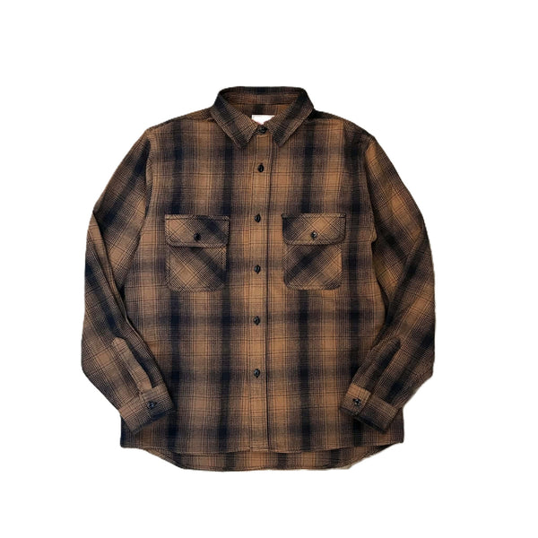 BIGMIKE - HEAVY FLANNEL L/S SHIRT - BROWN x BLACK